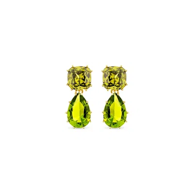 Sally Skoufis Women's Gold / Green Splice Drop Earrings With Man Made Olive Cz Diamond Stimulant In 18k Gold Verme In Multi