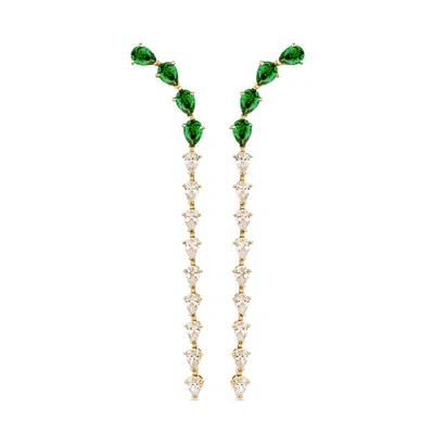 Sally Skoufis Women's Gold / Green / White Cascade Drop Earrings With Man Made Emeralds & Cz Diamond Stimulant In  In Multi