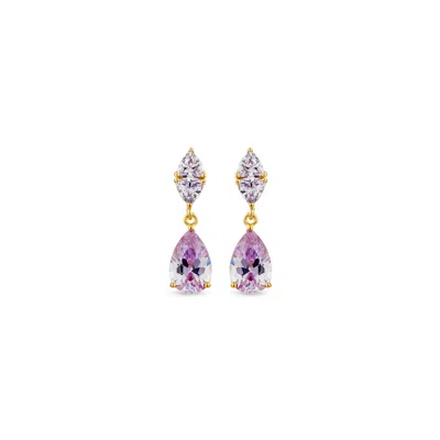 Sally Skoufis Women's Gold / Pink / Purple Temptation Earrings With Man Made Lilac Cz Diamond Stimulant In 18k Gol In Multi