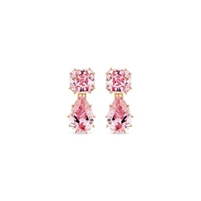 Sally Skoufis Women's Gold / Pink Splice Drop Earrings With Man Made Pink Cz Diamond Stimulant In 18k Gold Vermeil In Multi