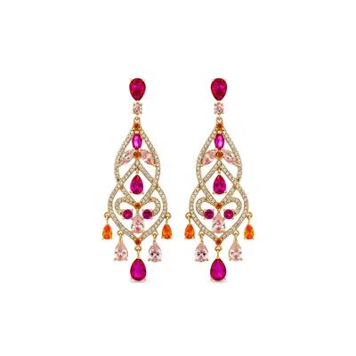 Sally Skoufis Women's Gold / Red / Pink Chandelier Earrings With Man Made Ruby In 18k Gold Vermeil In Multi