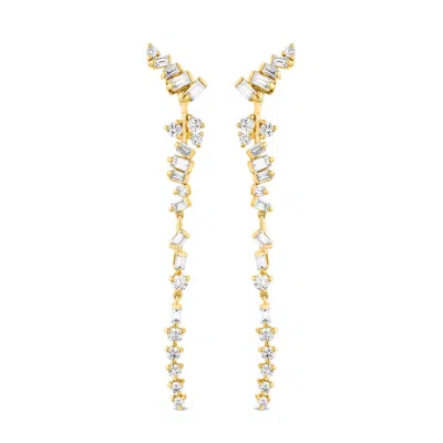 Sally Skoufis Women's Gold / White Baguette Drop Earrings With Man Made Cz Diamond Stimulant In Sterling Silver &  In Multi