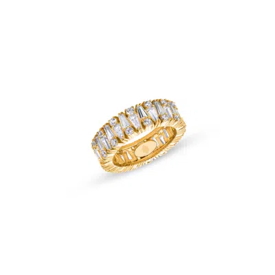 Sally Skoufis Women's Gold / White Culture Ring With Man Made Cz Diamond Stimulant In Sterling Silver & 18k Gold V In Multi