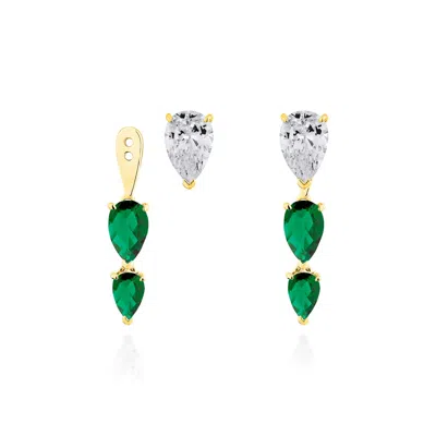 Sally Skoufis Women's Gold / White / Green Pure Cascade Petite Earrings With Man Made Emeralds & Cz Diamond Stimul In Multi