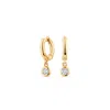 Sally Skoufis Women's Gold / White Minx Solitaire Huggie Earrings With Man Made Cz Diamond Stimulant In Sterling S In Multi