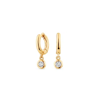 Sally Skoufis Women's Gold / White Minx Solitaire Huggie Earrings With Man Made Cz Diamond Stimulant In Sterling S In Multi