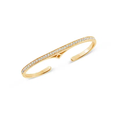 Sally Skoufis Women's Gold / White Naked Double Finger Ring With Man Made Cz Diamond Stimulant In Sterling Silver  In Multi