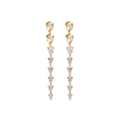 Sally Skoufis Women's Gold / White Pure Drop Earrings With Gold Rutile & Man Made Cz Diamond Stimulant In 18k Gold In Multi