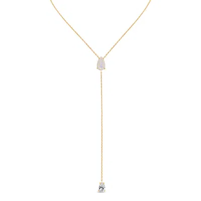 Sally Skoufis Women's Gold / White Pure Lariat With Natural Moonstone & Man Made Cz Diamond Stimulant In Sterling  In Multi