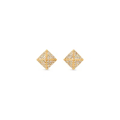 Sally Skoufis Women's Gold / White Pyramid Stud Earrings With Man Made Cz Diamond Stimulant In Sterling Silver & 1 In Multi