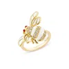 Sally Skoufis Women's Gold / White Queen Bee Ring With Man Made Cz Diamond Stimulant & Ivory Enamel In 18k Gold Ve In Multi