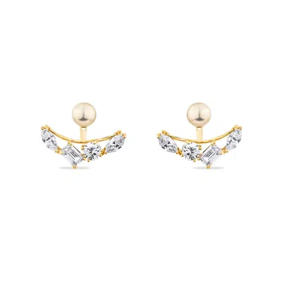 Sally Skoufis Women's Gold / White Reflection Ear Jacket With Natural White Pearl & Man Made Cz Diamond Stimulant  In Multi