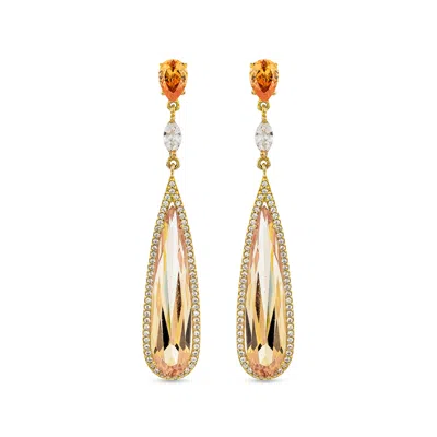 Sally Skoufis Women's Gold / Yellow / Orange Seduction Earrings With With Man Made Champagne Cz Diamond Stimulant 