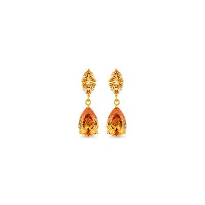 Sally Skoufis Women's Gold / Yellow / Orange Temptation Earrings With Man Made Champagne Cz Diamond Stimulant In 1