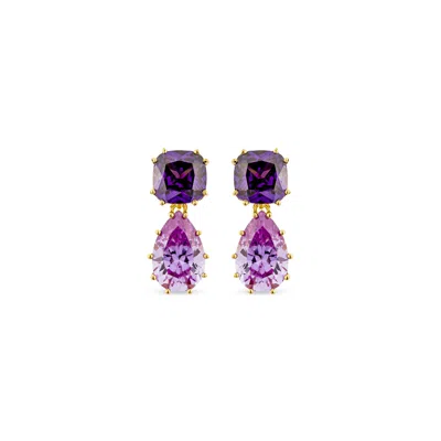 Sally Skoufis Women's Gold / Yellow Splice Drop Earrings With Man Made Amethyst In 18k Gold Vermeil