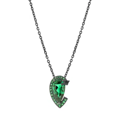 Sally Skoufis Women's Green / Black Nourish Necklace Petite With Natural Black Diamond & Emerald In Premium Black  In Multi