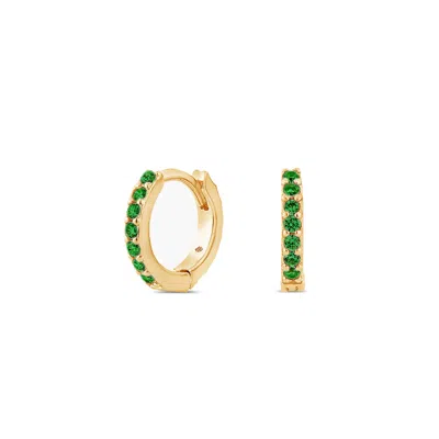 Sally Skoufis Women's Green / Gold Light Huggie Earrings With Man Made Emeralds In 18k Gold Vermeil In Multi
