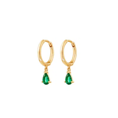Sally Skoufis Women's Green / Gold Pure Drop Alchemy Huggie Earrings With Man Made Emeralds In 18k Gold Vermeil In Multi