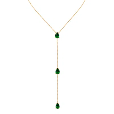 Sally Skoufis Women's Green / Gold Pure Droplet Lariat With Man Made Emeralds In 18k Gold Vermeil In Multi