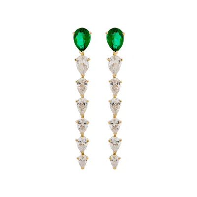 Sally Skoufis Women's Green / White / Gold Pure Cascade Earrings With Man Made Emeralds & Cz Diamond Stimulant In  In Multi