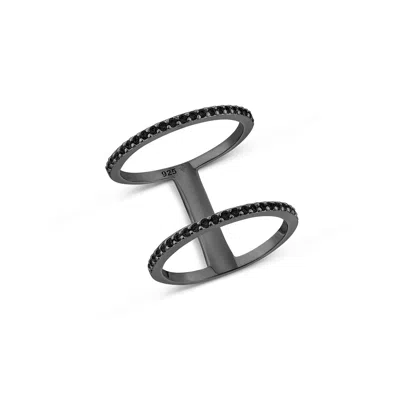 Sally Skoufis Women's Layer Ring With Man Made Cz Diamond Stimulant In Premium Black Rhodium