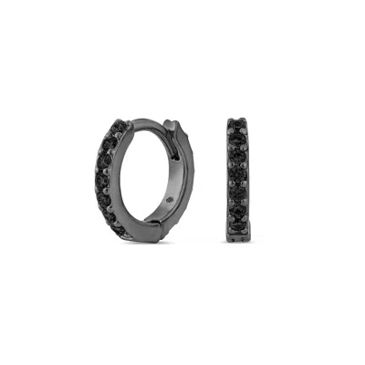 Sally Skoufis Women's Light Huggie With Man Made Black Cz Diamond Stimulant In Sterling Silver & Premium Black Rho