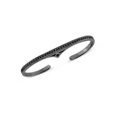 Sally Skoufis Women's Naked Double Finger Ring With Man Made Black Diamonds In Black Rhodium