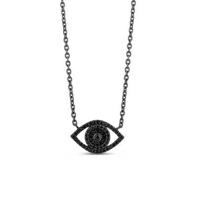 Sally Skoufis Women's Protection Necklace With Man Made Cz Diamond Stimulant In Sterling Silver & Black Rhodium