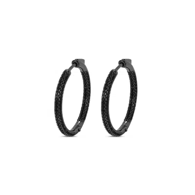 Sally Skoufis Women's Pursuit Pave Hoops Petite With Man Made Black Diamonds In Black Rhodium
