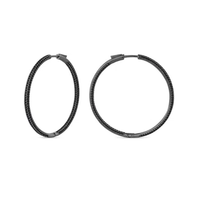 Sally Skoufis Women's Pursuit Pave Hoops With Man Made Cz Diamond Stimulant In Black Rhodium