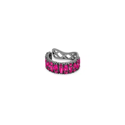 Sally Skoufis Women's Red / Black Culture Ear Cuff With Man Made Rubies In Premium Black Rhodium In Multi
