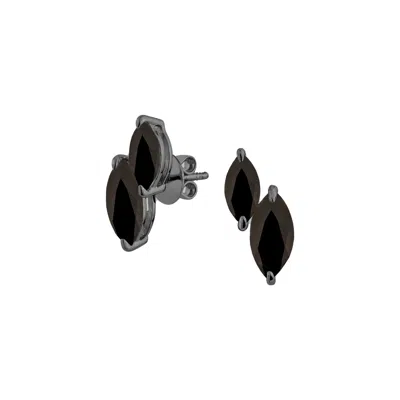 Sally Skoufis Women's Renaissance Stud Earrings With Man Made Black Cz Diamond Stimulant In Black Rhodium