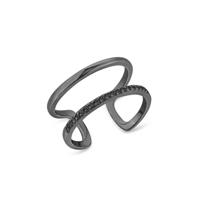 Sally Skoufis Women's Rythm Ring With  Man Made Cz Diamond Stimulant In Premium Black Rhodium