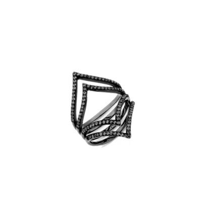 Sally Skoufis Women's Shine Ring With Man Made Black Cz Diamond Stimulant In Sterling Silver & Premium Black Rhodi