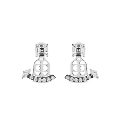 Sally Skoufis Women's Silver / Black / White Revival Ear Jacket With Man Made Cz Diamond Stimulant In Platinum