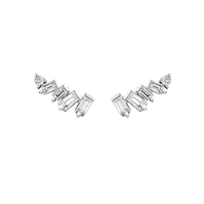 Sally Skoufis Women's Silver / White Baguette Ear Climber With Man Made Cz Diamond Stimulant In Sterling Silver In Multi