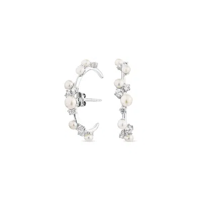 Sally Skoufis Women's Silver / White Eclipse Earrings With Natural White Pearl & Man Made Cz Diamond Stimulant In  In Multi