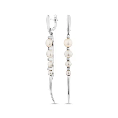 Sally Skoufis Women's Silver / White Luna Alchemy Earrings With Natural White Pearl & Man Made Cz Diamond Stimulan In Multi