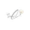 Sally Skoufis Women's Silver / White New Moon Ring With Natural White Pearl & Man Made Cz Diamond Stimulant In Ste In Multi