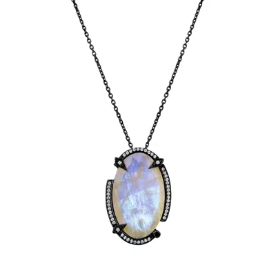Sally Skoufis Women's White / Black Quest Necklace With Natural Black Diamond & Moonstone In Premium Black Rhodium In Multi