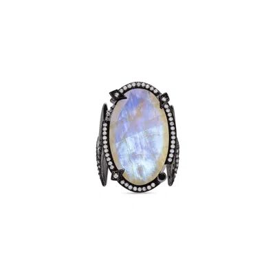 Sally Skoufis Women's White / Black Quest Ring With Natural Black Diamond & Moonstone In Premium Black Rhodium In Multi