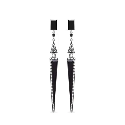 Sally Skoufis Women's White / Black / Silver Light Earrings With Natural Black Diamond & Man Made Cz Diamond Stimu In Multi
