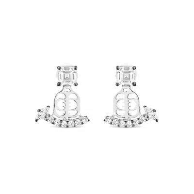 Sally Skoufis Women's White / Black / Silver Revival Ear Jacket With Man Made White Cz Diamond Stimulant In Sterli