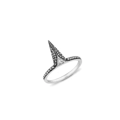 Sally Skoufis Women's White / Black Urge Ring With Man Made Cz Diamond Stimulant In Platinum In Multi