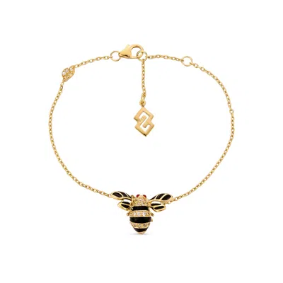 Sally Skoufis Women's White / Gold / Black Queen Bee Bracelet With Man Made Cz Diamond Stimulant & Black Enamel In In Multi