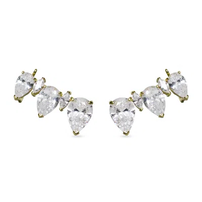 Sally Skoufis Women's White / Gold Cascade Ear Climber New Frontier With Man Made Cz Diamond Stimulant In 18k Gold In Multi