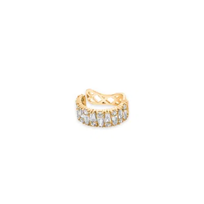 Sally Skoufis Women's White / Gold Culture Ear Cuff With Man Made Cz Diamond Stimulant In Sterling Silver & 18k Go In Multi