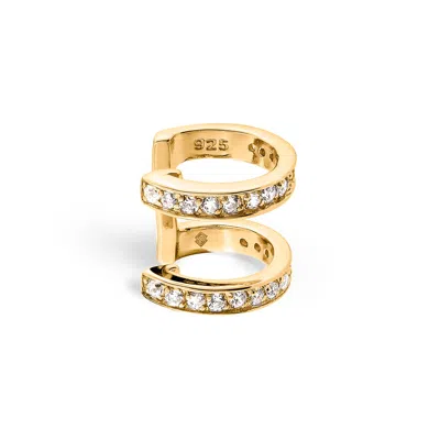 Sally Skoufis Women's White / Gold Edge Duo Ear Cuff With Man Made Cz Diamond Stimulant In Sterling Silver & 18k G In Multi