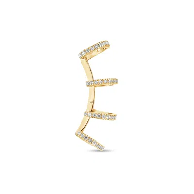 Sally Skoufis Women's White / Gold Edge Ear Cuff With Man Made Cz Diamond Stimulant In Sterling Silver & 18k Gold  In Multi