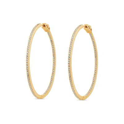 Sally Skoufis Women's White / Gold Light Hoop Earrings With Man Made Cz Diamond Stimulant In Sterling Silver & 18k In Multi